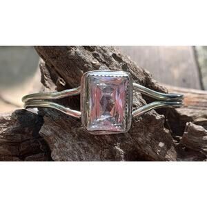 Handmade 800 Silver Crystal Cuff Signed GK